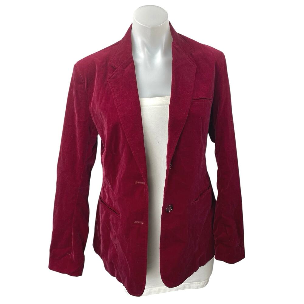 Partners From Mervyn's Women's Red Velvet Long Sleeve Blazer Coat Suit Jacket 14